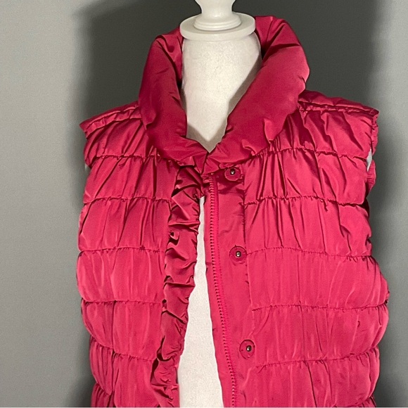 Tribal Barbie Core Sm Pink Puffer Vest, Snap Closure, Ruffled Trim Neck, Front - Picture 4 of 16